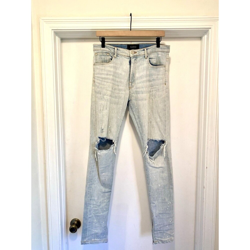 ORO Los Angeles Slim Fit Light Wash Jeans Size 32x32 Paint Splatter Distressed